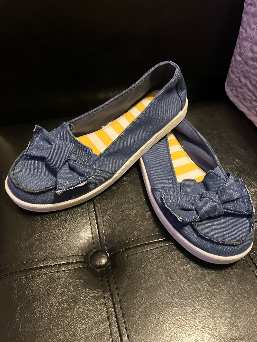 Womens Navy Bow Slip-On Sneakers
